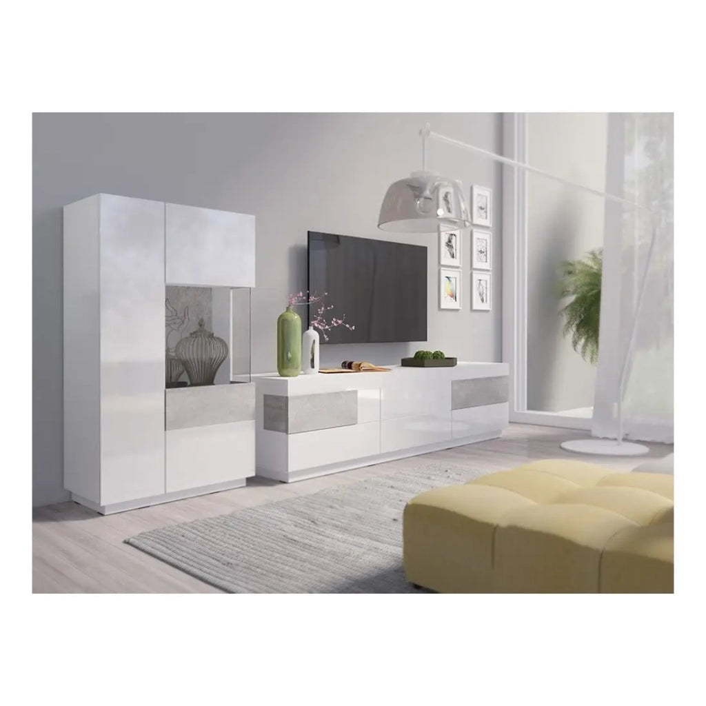 Mobile TV XL design 200cm collezione KILES. Colori bianco e grigio.
