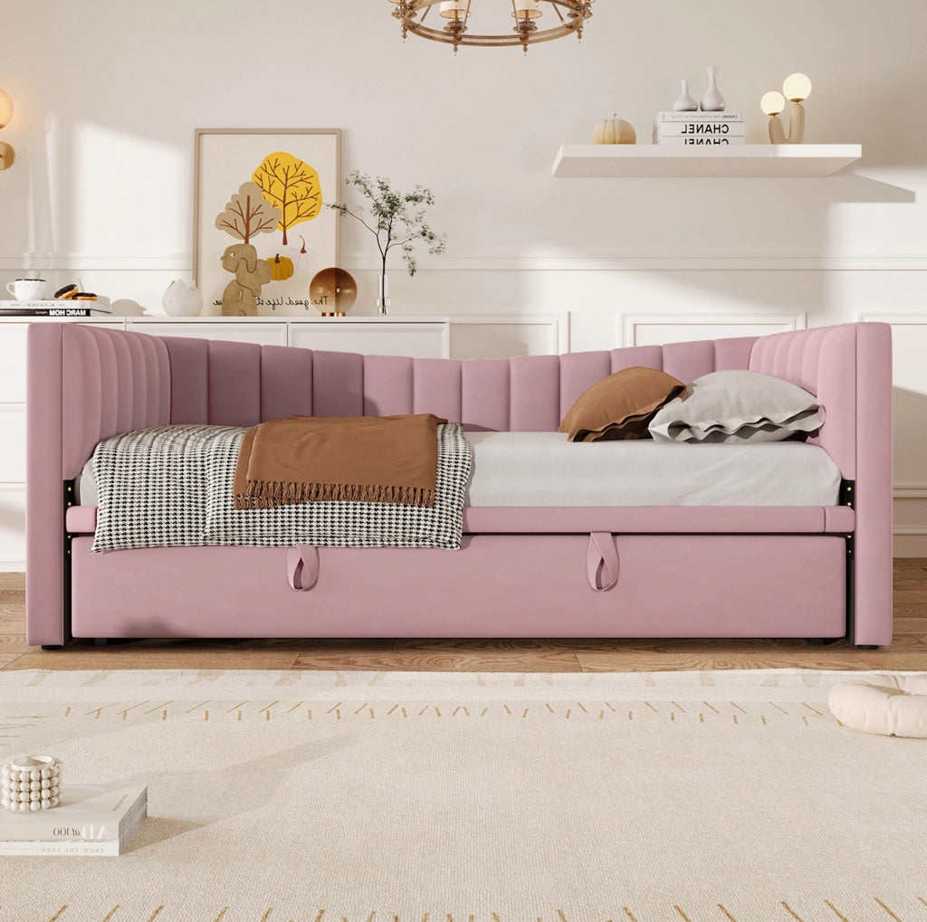 Divano letto imbottito con letto estraibile, 90 x 200 cm, rosa