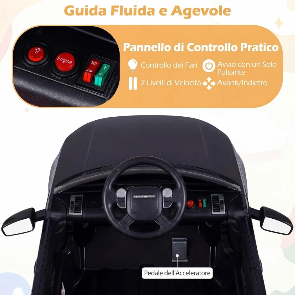 12V Land Rover Macchina Elettrica per Bambini, Auto Cavalcabile con Telecomando e Doppio Motore, Musica Avvio e Arresto Graduali e Ruote Ammortizzanti, per Bambini 3+ Anni (Nero)