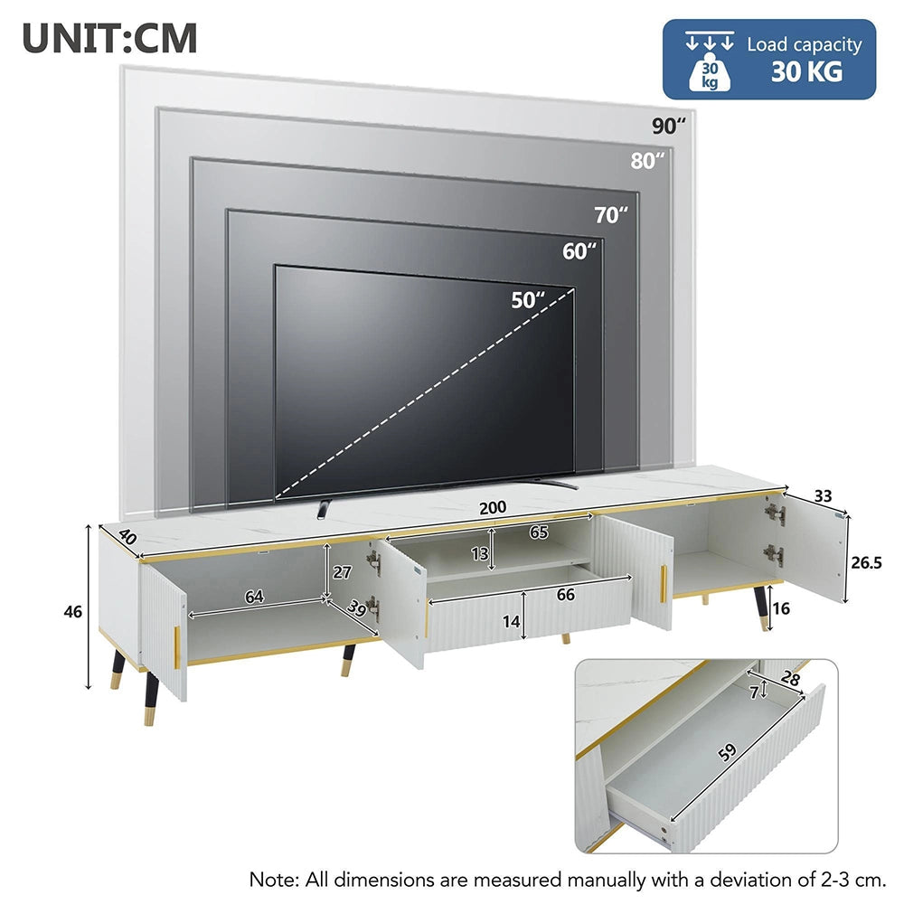 Mobile TV Design Marmo 200x40x46cm - Xylo - 2 Ante e 1 Cassetto, fino a 90"