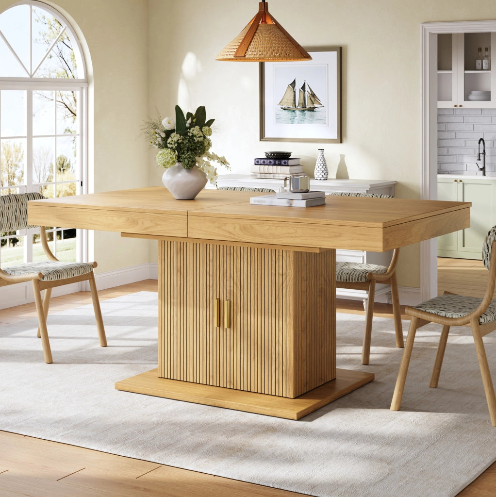 Tavolo da pranzo allungabile con contenitore 140-180 x 90 cm in MDF e metallo