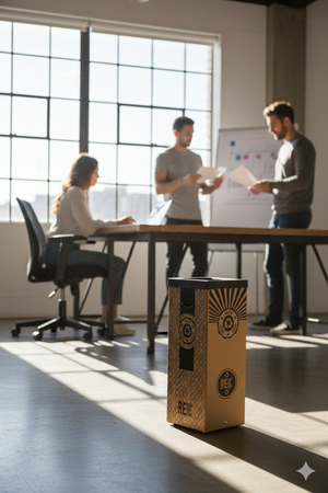 Pattumiera Per Raccolta Rifiuti 28x28xh70 cm in Cartone Con Stampa Grafica Rifiuto Misto Beige