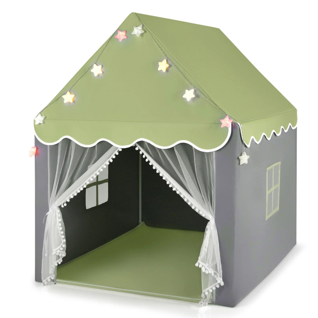 Tenda da gioco per bambini con tappetino lavabile, Tenda castello fatato con luci a forma di stella Verde-Tende e Casette per bambini