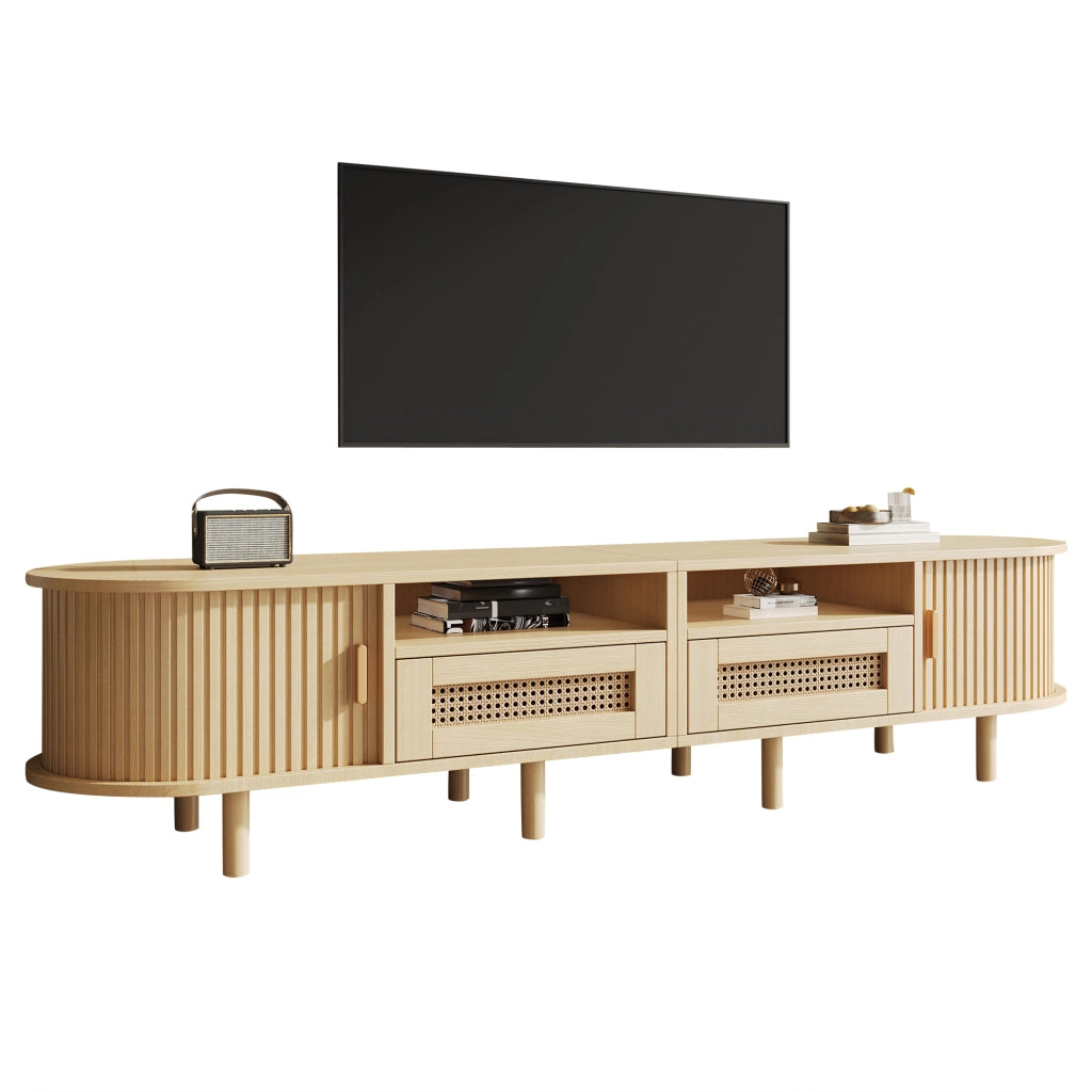 Mobile TV Lowboard ¨C MINIMAL ¨C Legno, 2 Ante Scorrevoli, 2 Cassetti in Rattan, 170x40x40 cm