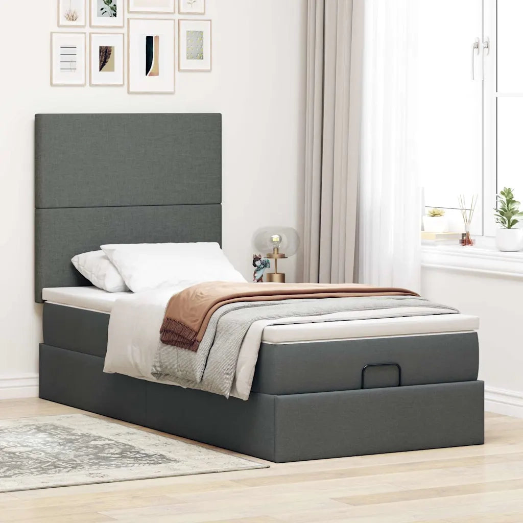 Pouf Letto con Materasso e LED Grigio Scuro 80x200cm in Tessuto 3313879
