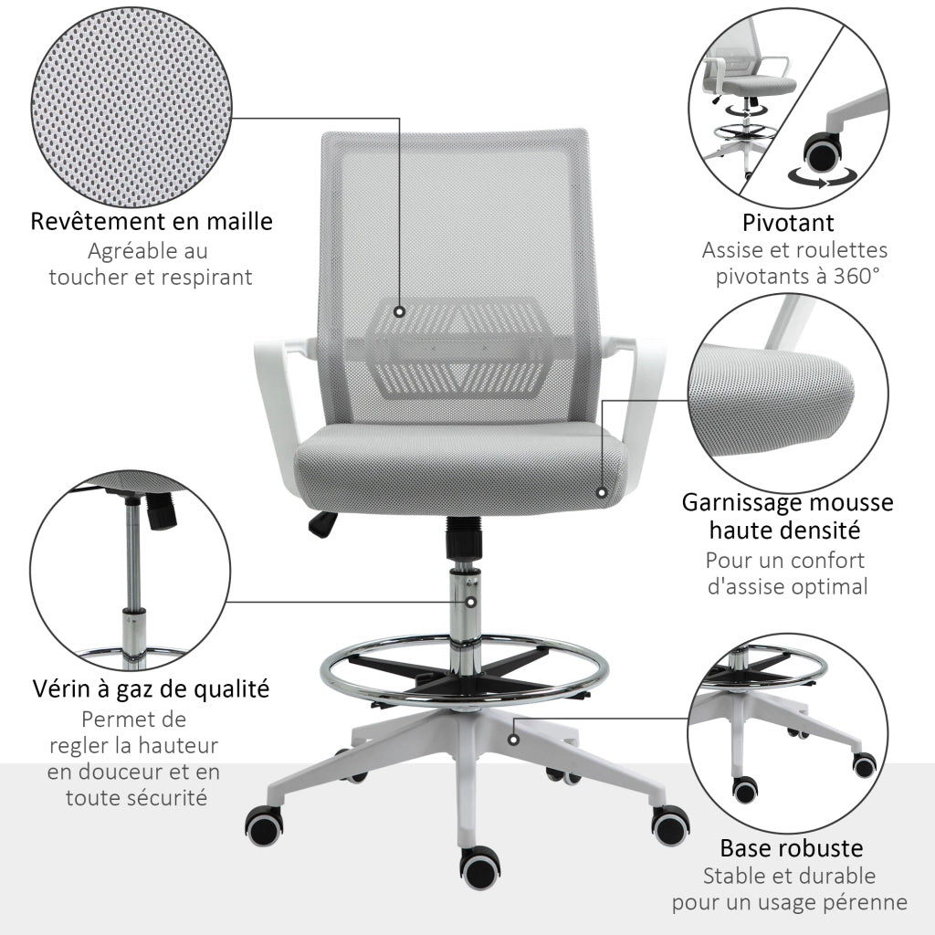 Sedia da ufficio con rotelle regolabile in altezza ¨C zephmum ¨C grigio/bianco rete 64x59x104-124 cm