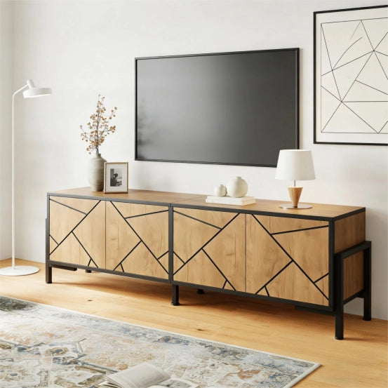 Mobile TV con 4 Ante ¨C Xylo ¨C Legno Naturale e Nero, 153x40x50 cm