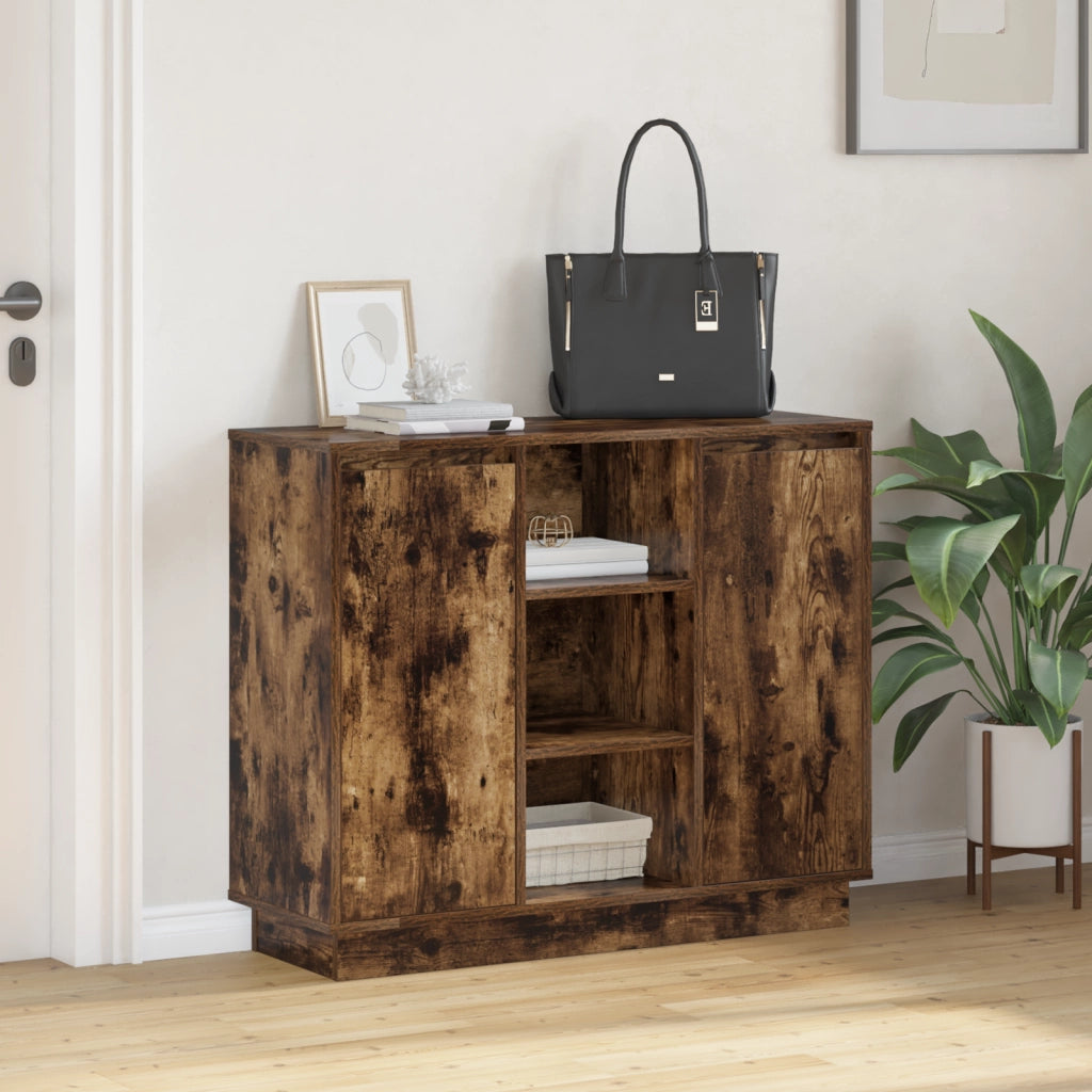 Credenza con LED Rovere Affumicato 90x32x75 cm Legno Compresso