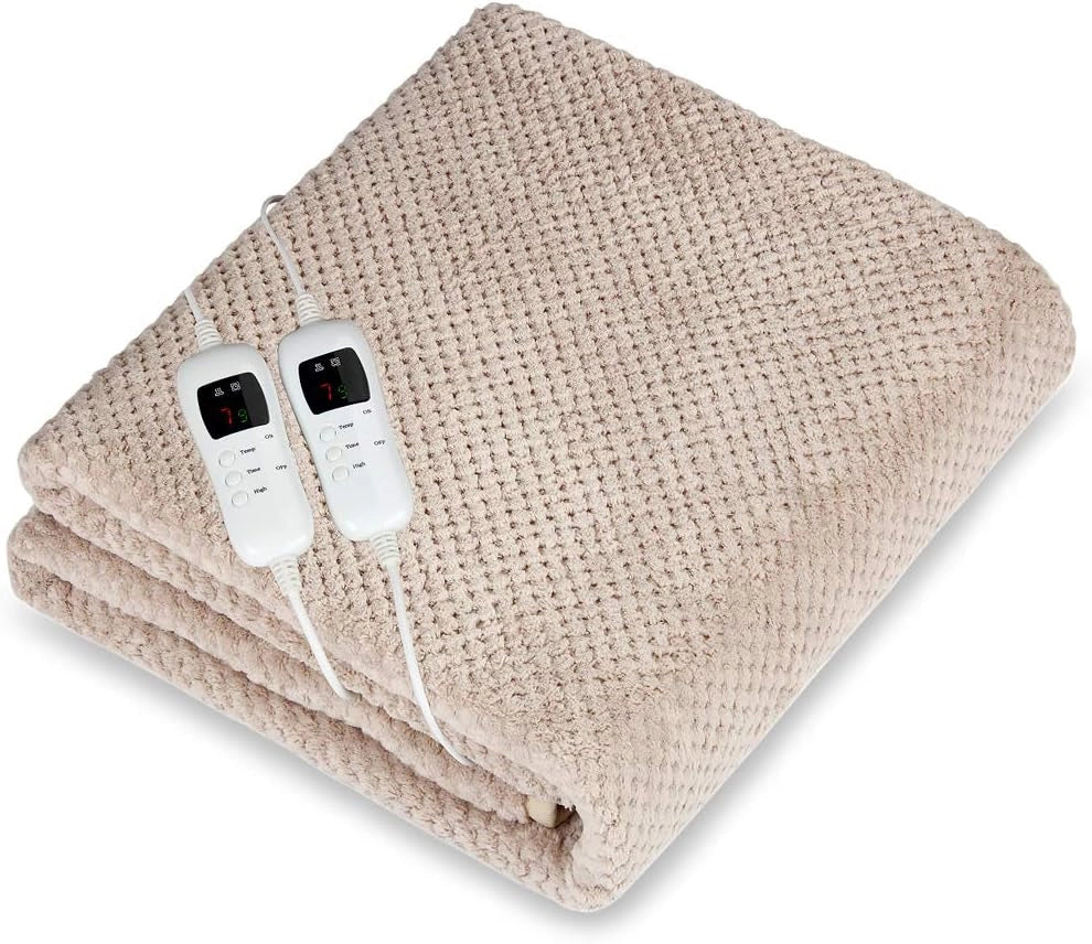 Coperta Elettrica Riscaldante 160x140cm 5 Livelli Calore Pile Corallo 2x 60W Lavabile Grigio