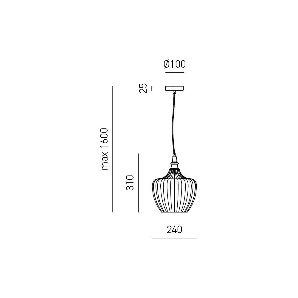 Cleofe - Lampada a sospensione in vetro cobalto trasparente e nero - Attacco 1XE27, stile vintage, IP20, 1XE27 max 1X60W, d.24cm, lampadine escluse