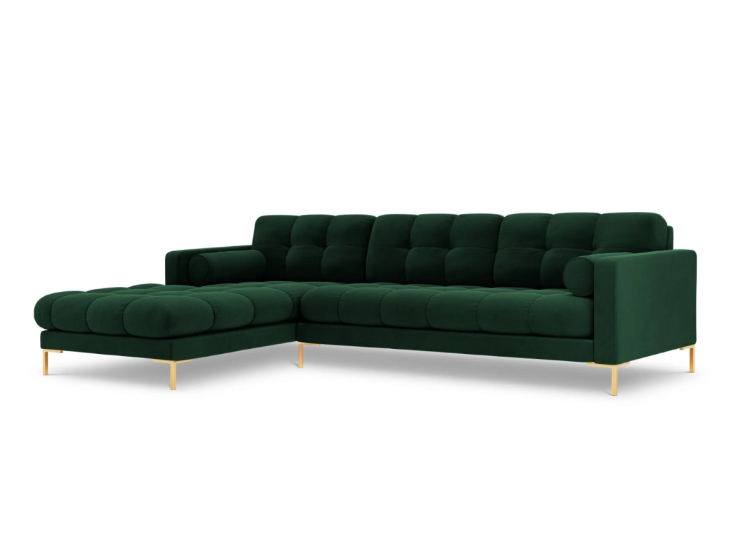 Cosmopolitan Design - Divano angolare sinistro "Bali" 5 posti in velluto verde bottiglia 