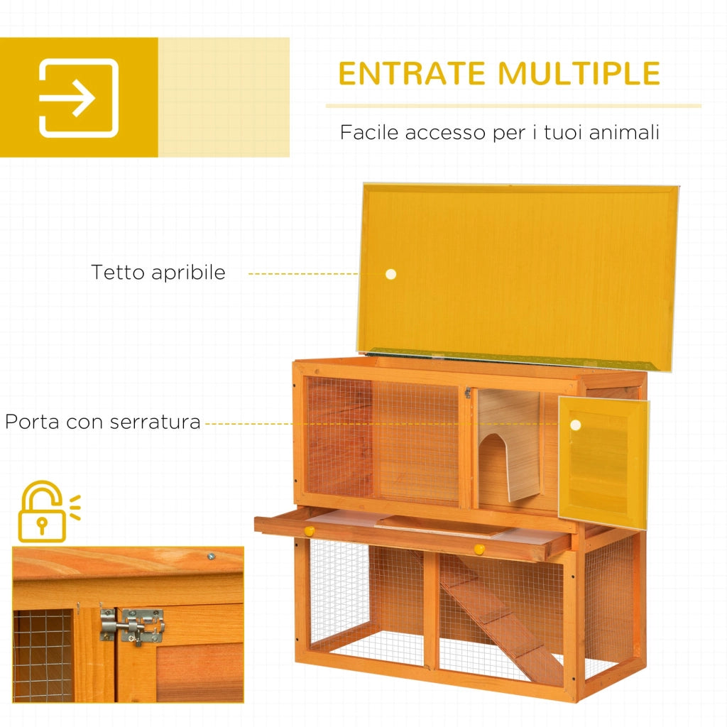 Gabbia per Conigli Conigliera da Esterno in Legno di Abete 90x45x80 cm