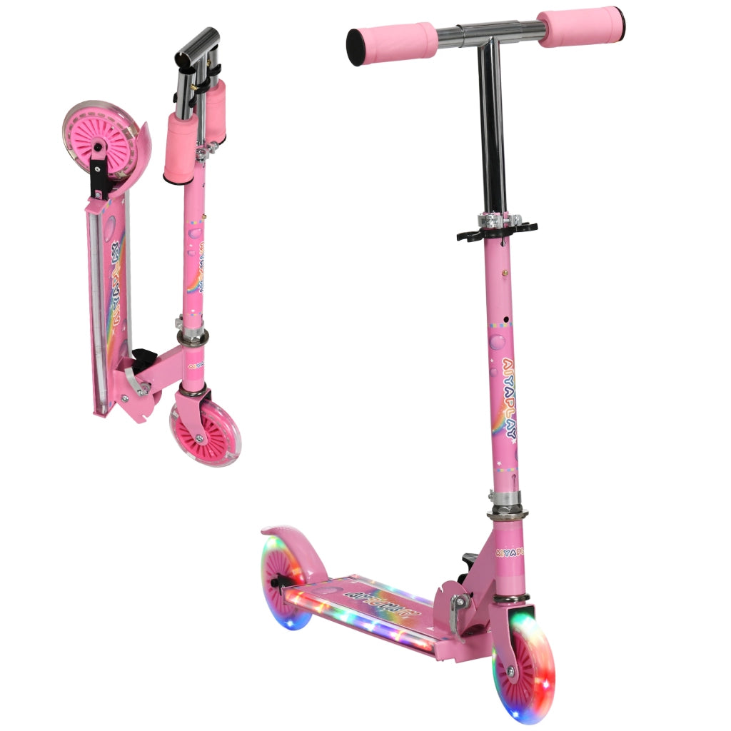 Patinete Pieghevole Bambini con Luci e Musica ¨C zephmum ¨C 67x32x65-78cm Rosa