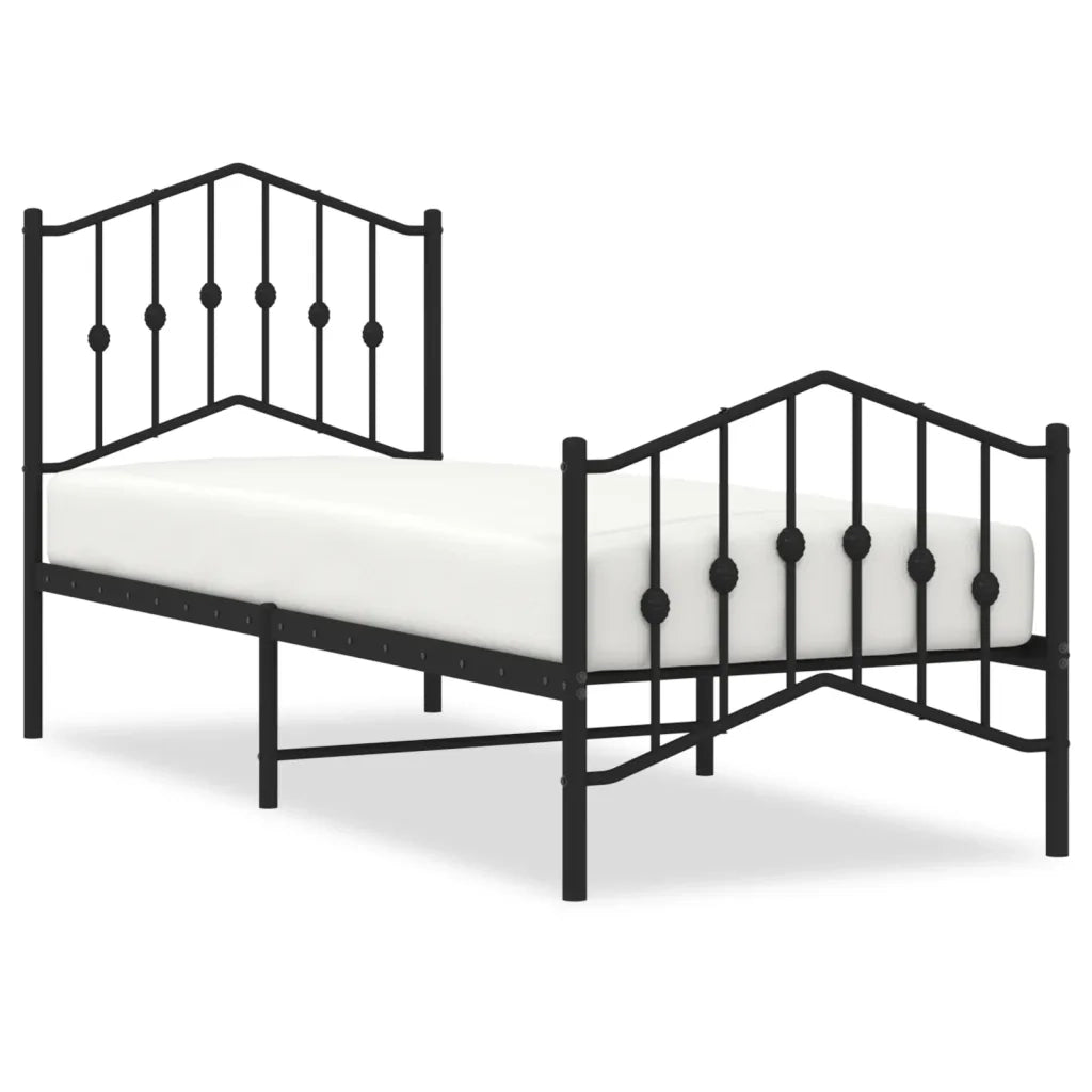 Giroletto con Testiera e Pediera Metallo Nero 75x190 cm 373797