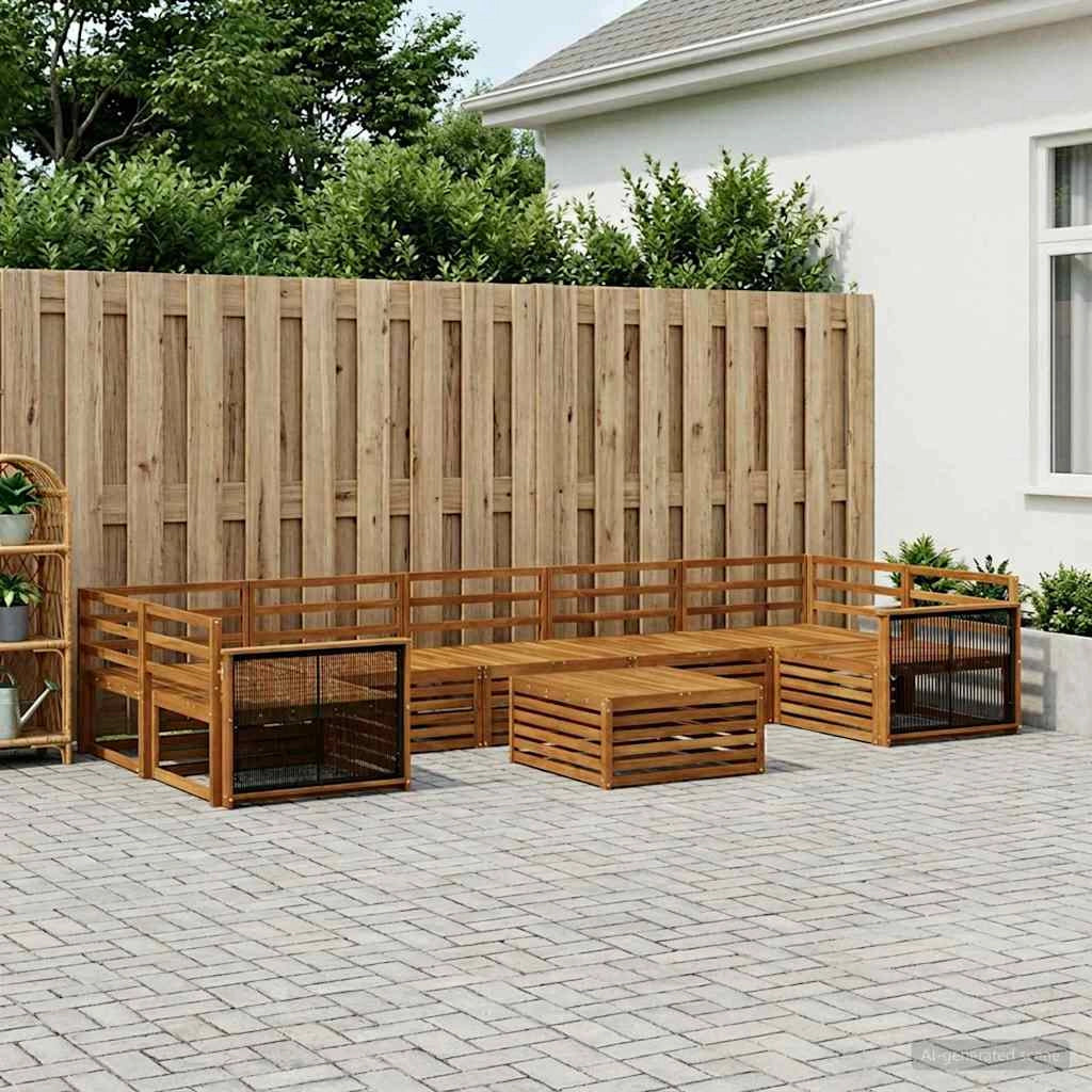 Set di divani da esterno 8 pz Naturale Legno di Acacia Massello 3383142