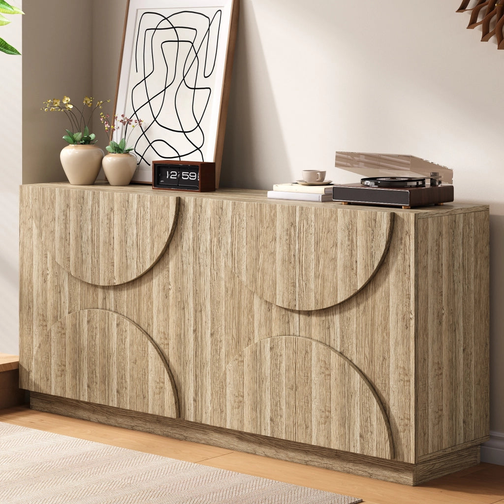 Credenza legno naturale con ante ad arco，madia 160 cm con ripiani