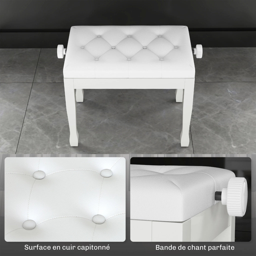 Sedia da pianoforte regolabile in altezza ¨C Zephmum ¨C Legno massello imbottita bianco 64x35x45-55cm