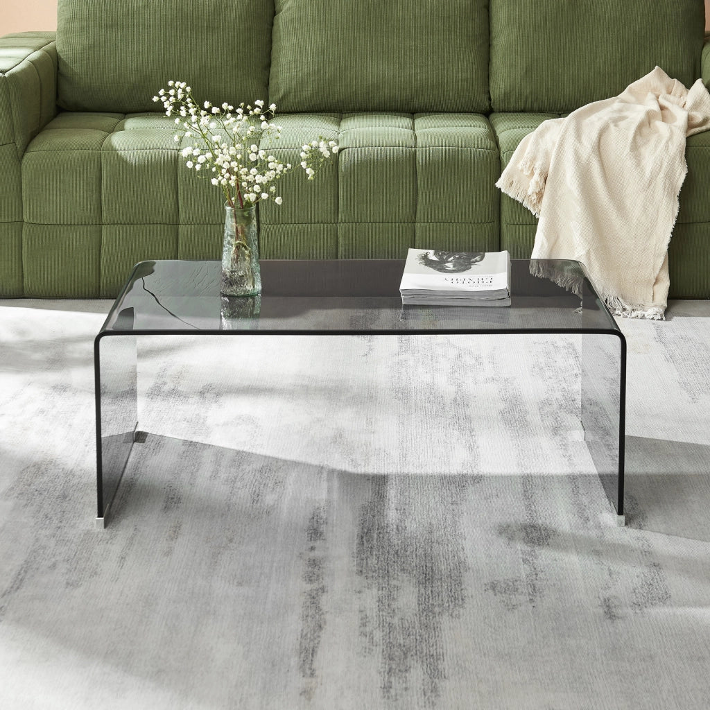 Tavolino da Caffè Väsas in Vetro 90 x 45 x 35 cm - Grigio [en.casa]