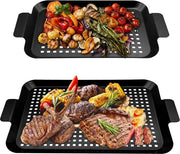 Set di griglia, insieme di 2 griglia con trattamento antiscivolo, utilizzabile come contenitore per verdure o pesce, griglia per griglia a gas prevene che i cibi cadano nella griglia