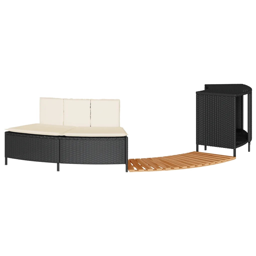 Bordo per Spa Nero in Polyrattan e Legno Massello di Acacia CFW7868421