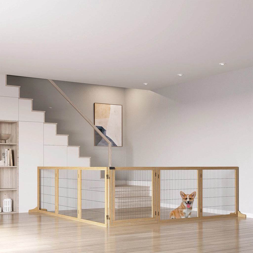 Barriera di Sicurezza per Cani Pieghevole in Legno per Scale ¨C zephmum ¨C 432x36x70 cm Colore Naturale
