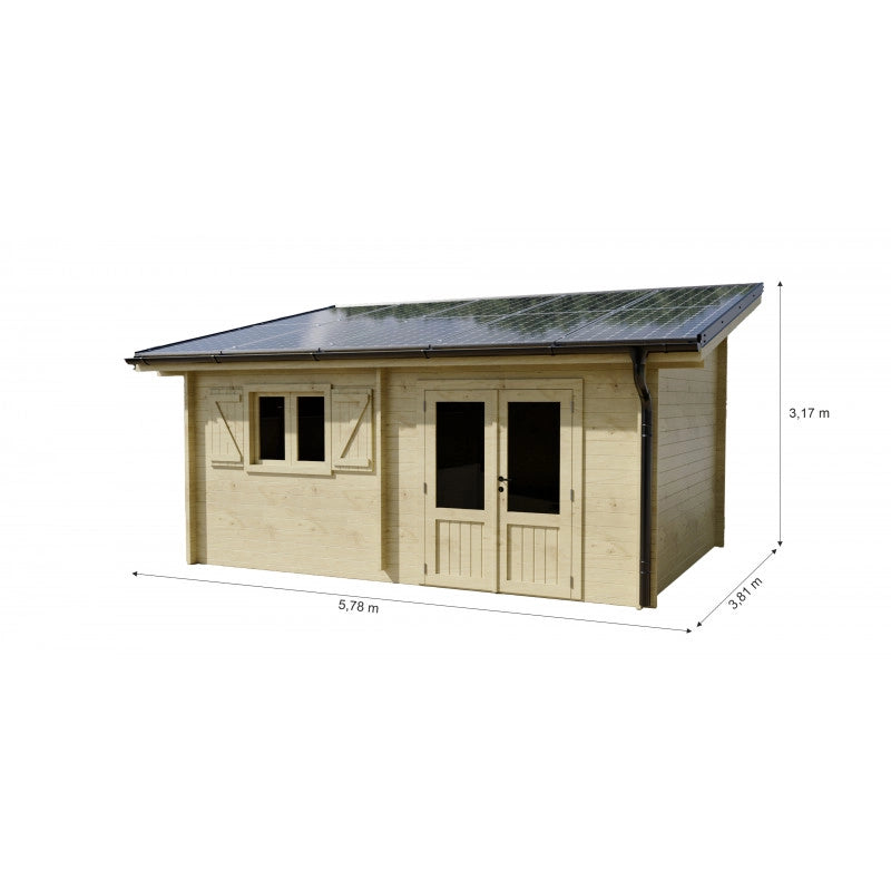 Casetta da giardino in legno 480x349 cm con fotovoltaico 5kW  Pareti 42 mm  10 pannelli fotovoltaici  LB5037.02 Foresta