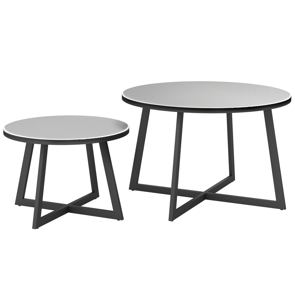 Set 2 Tavolini per Esterni con Piano in Vetro Temperato, ?70x45 cm e ?50x35 cm, Grigio