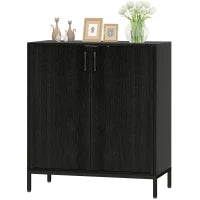 Credenza Moderna con 2 Porte, Ripiano Regolabile e Base Rialzata 80x40x90 cm Nero