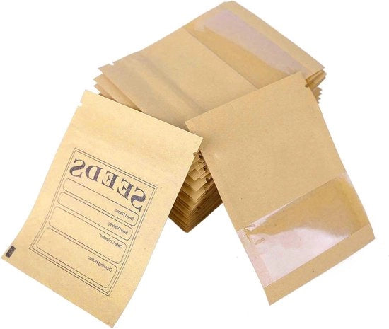 100 Pacchi di Sacchetti di Semina in Carta Kraft Raccordabili con Borsa di Pelle e Cerniera per la Conservazione dei Semi di Fiori 7x9.5cm (2.7x3.7pollici)
