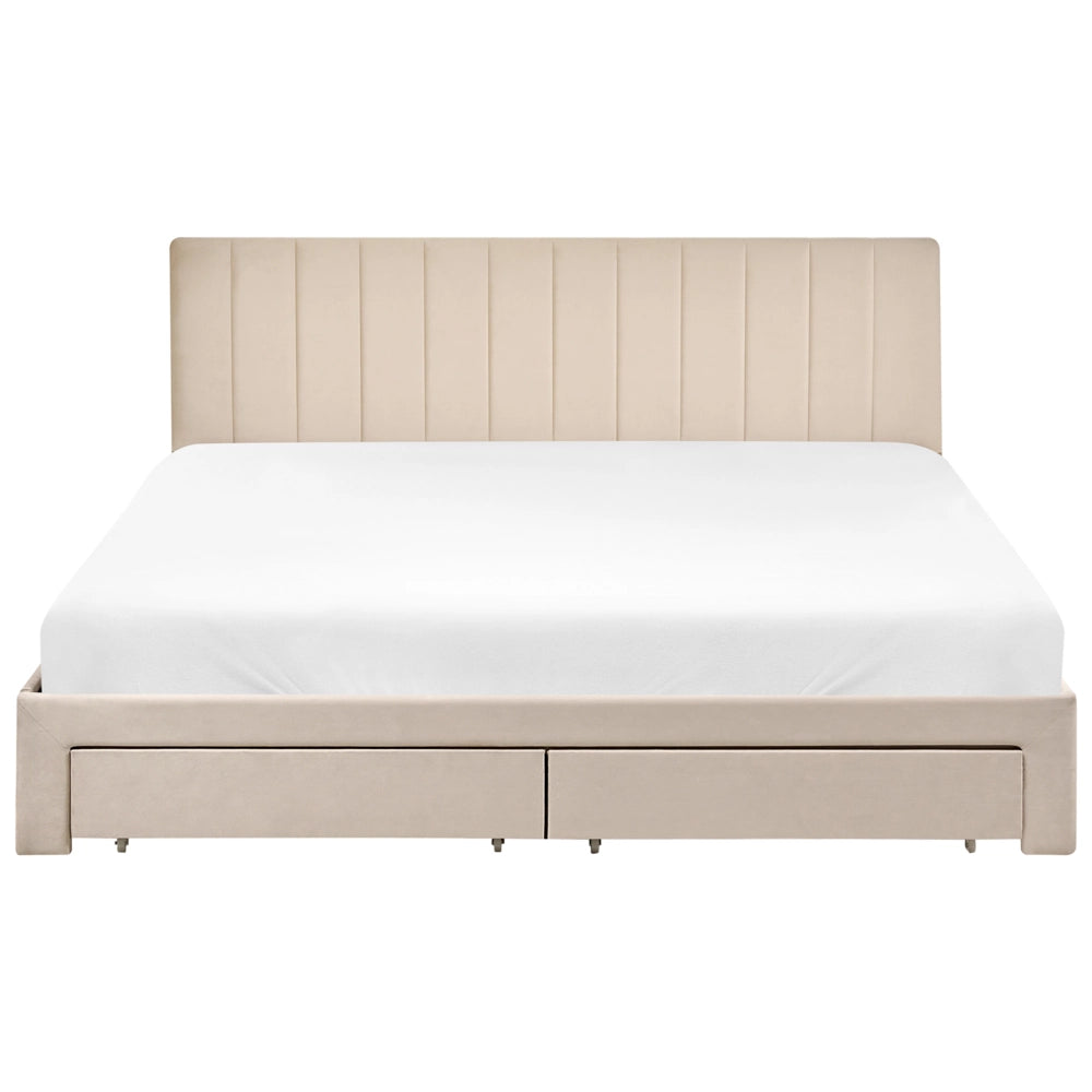 Letto matrimoniale 180 x 200 cm Beige Rivestimento in velluto 4ft con cassetti Testiera Base a doghe Moderno