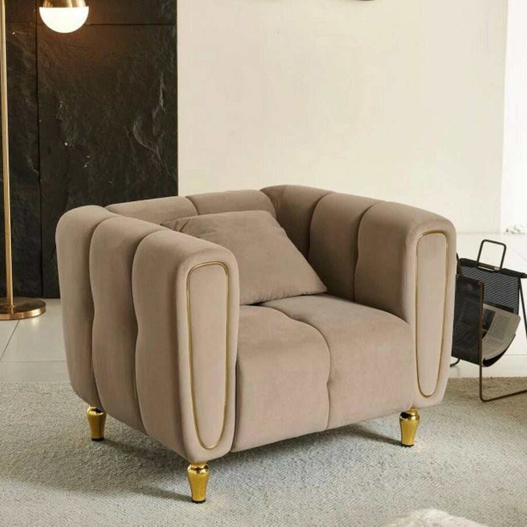 Poltrona Madama, Seduta imbottita, Divano singolo da salotto, Sedia con braccioli, 81x97 h71 cm, Grigio e Oro