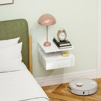 Comodino Sospeso 35x32x22,5 cm con Cassetto e Ripiano Aperto in Legno Bianco