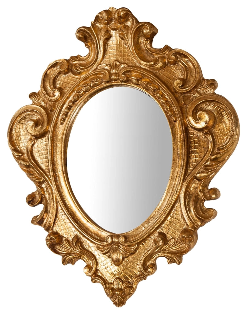 Biscottini Specchiera da parete in legno finitura foglia oro anticato L32xPR3,5xH38 cm Made in Italy