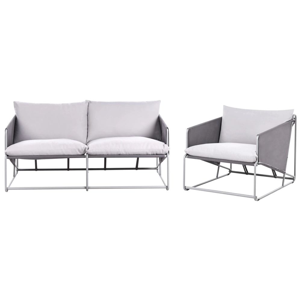 Set divano e poltrona bassi oversize in metallo con cuscini schienale e seduta Arredamento da interno ed esterno Giardino grigio