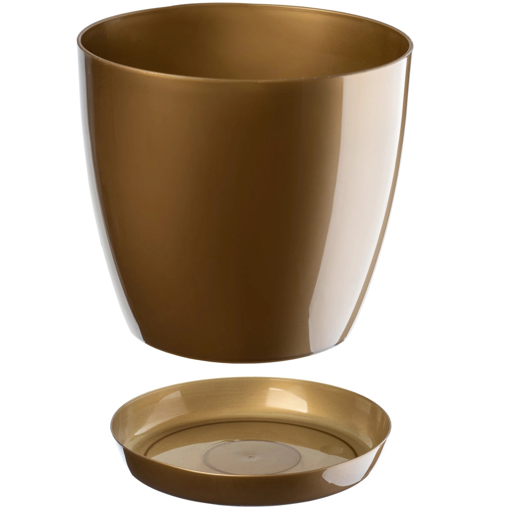Vaso da fiori KADAX con sottovaso, coperchio in plastica, vaso da fiori dorato da 12 cm, Kadax
