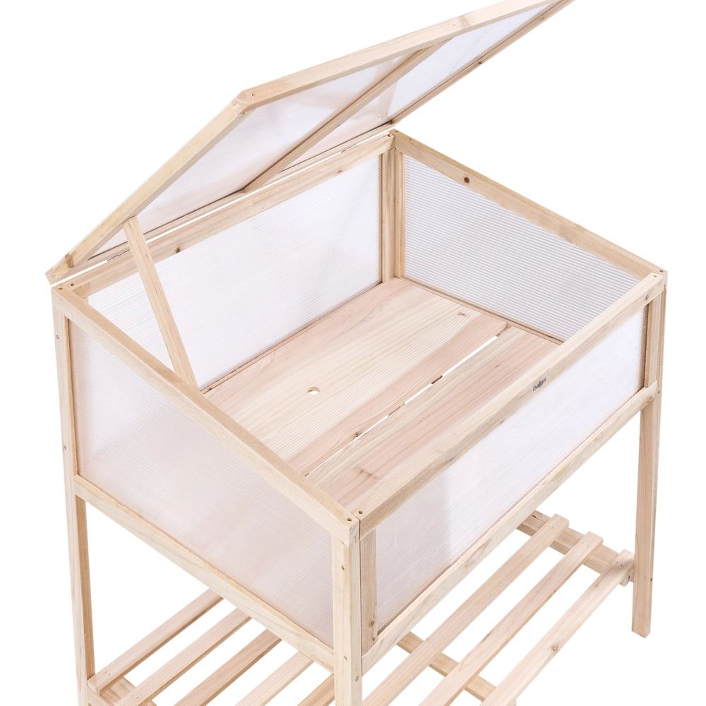 Serra da balcone Marrone chiaro Legno di abete Letto da giardino rialzato Pannello trasparente Giardino