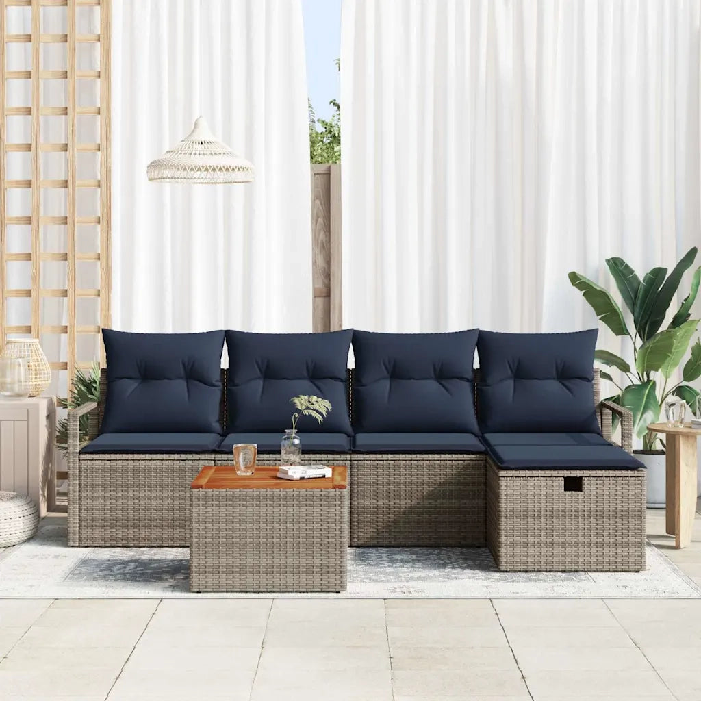 Set Divano da Giardino con cuscino 6 pcs Grigio polyrattan
