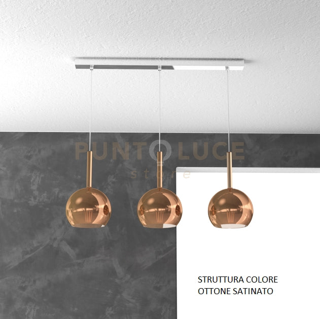 SOSP. OTTONE SAT. RETTANGOLARE 3 LUCI VETRI TUTTI PICCOLO RAME 1155OS-S3 RP-RA