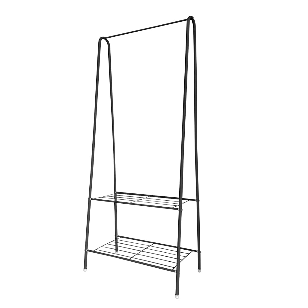 Appendiabiti ad angolo premium in metallo con asino Nyana Home 151x60x34 cm, 1 ripiano sospeso, 1 ripiano inferiore Nero.