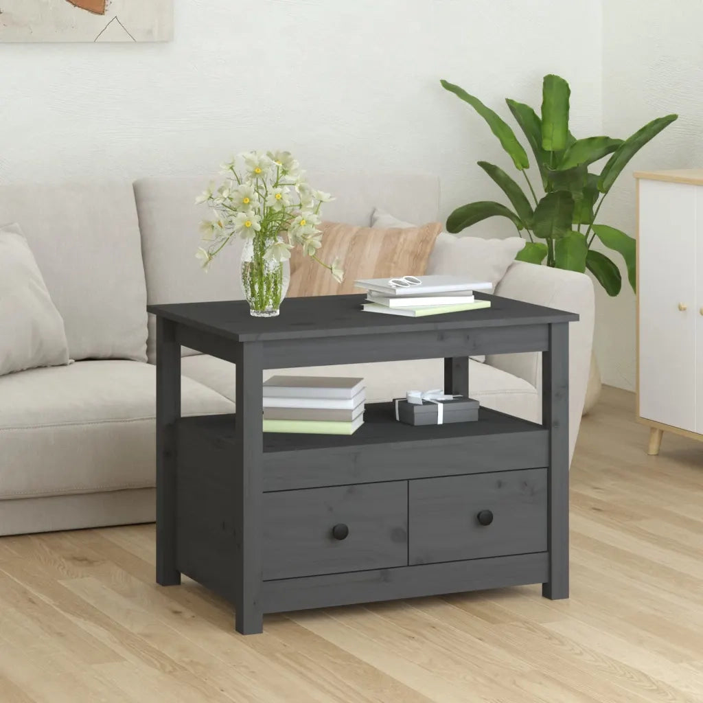 Tavolino da Salotto Grigio 71x49x55cm in Legno Massello di Pino 820938