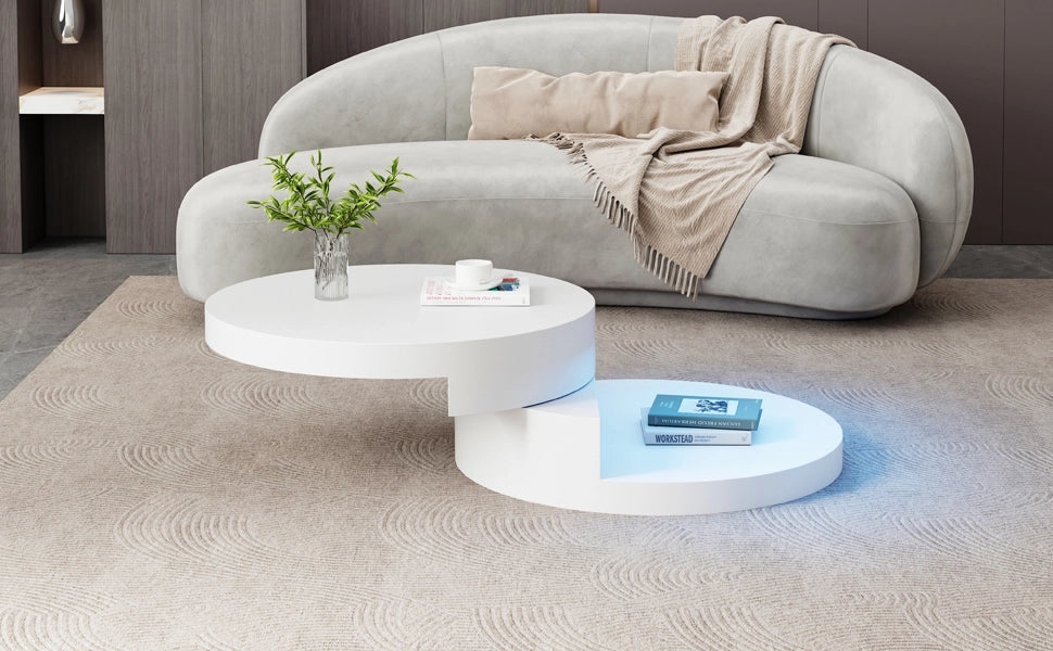 TAVOLINO DA CAFFÈ Rotondo Girevole 70x70x35,5 cm MDF Bianco con LED
