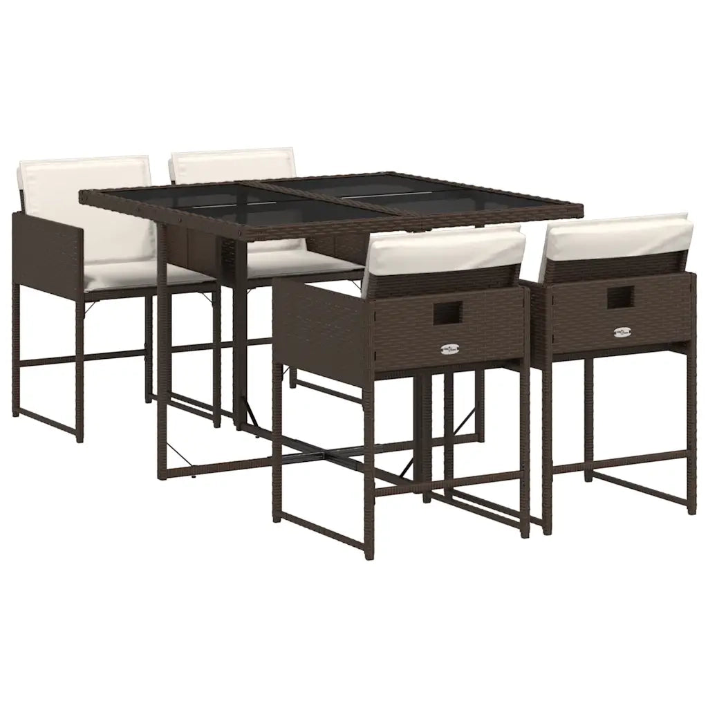 Set da Pranzo da Giardino 5pz con Cuscini in Polyrattan Marrone 3211257