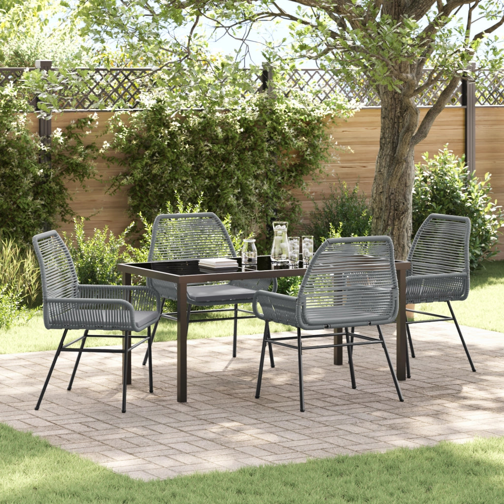 Set da Pranzo da Giardino 5 Pezzi con Cuscini Grigio Polyrattan