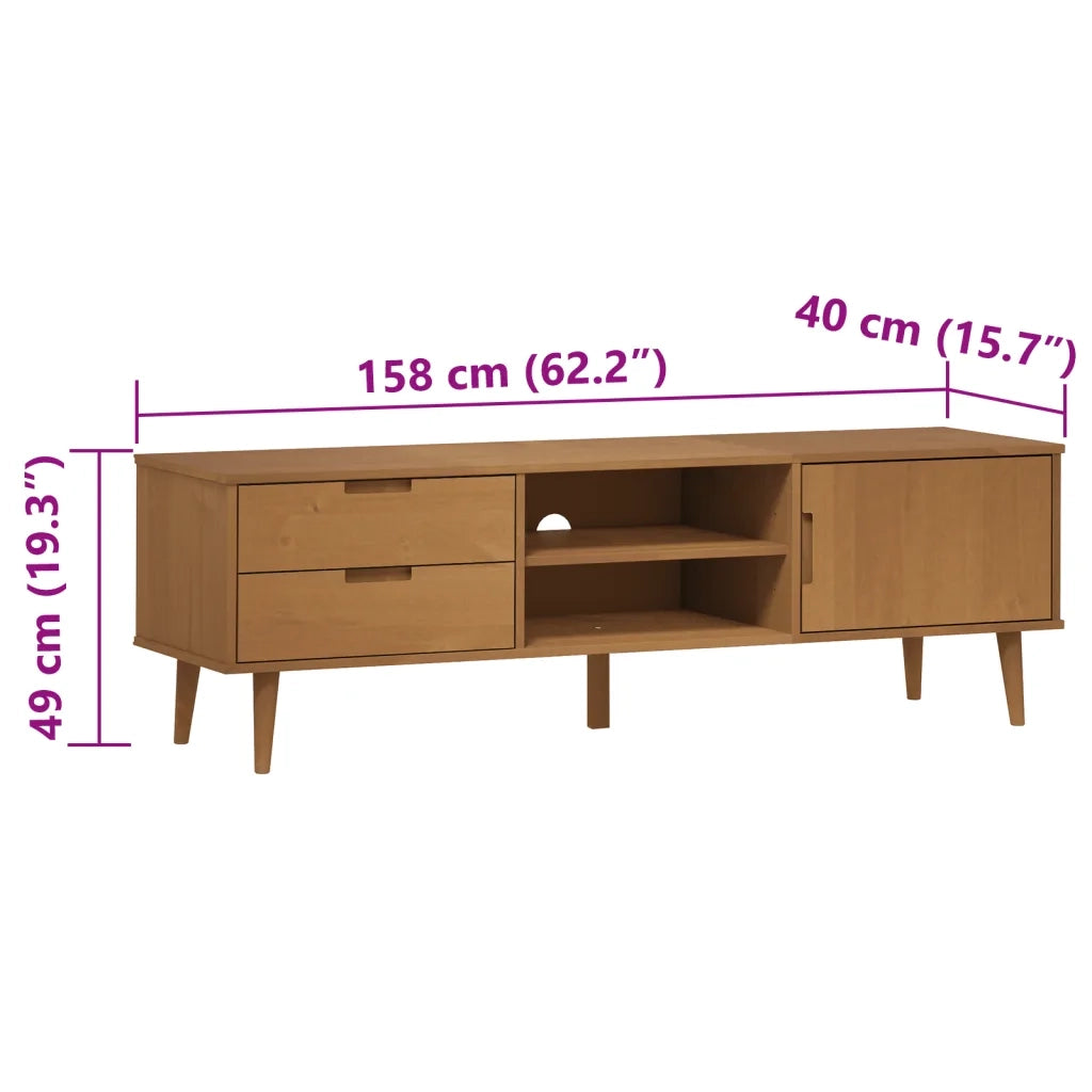 Mobile TV-Credenza per TV MOLDE Marrone 158x40x49 cm in Legno Massello di Pino
