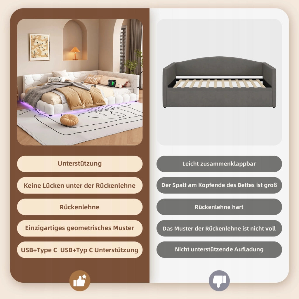 Letto singolo 140x200 - Xylo - Bianco con illuminazione RGB e porte USB-C