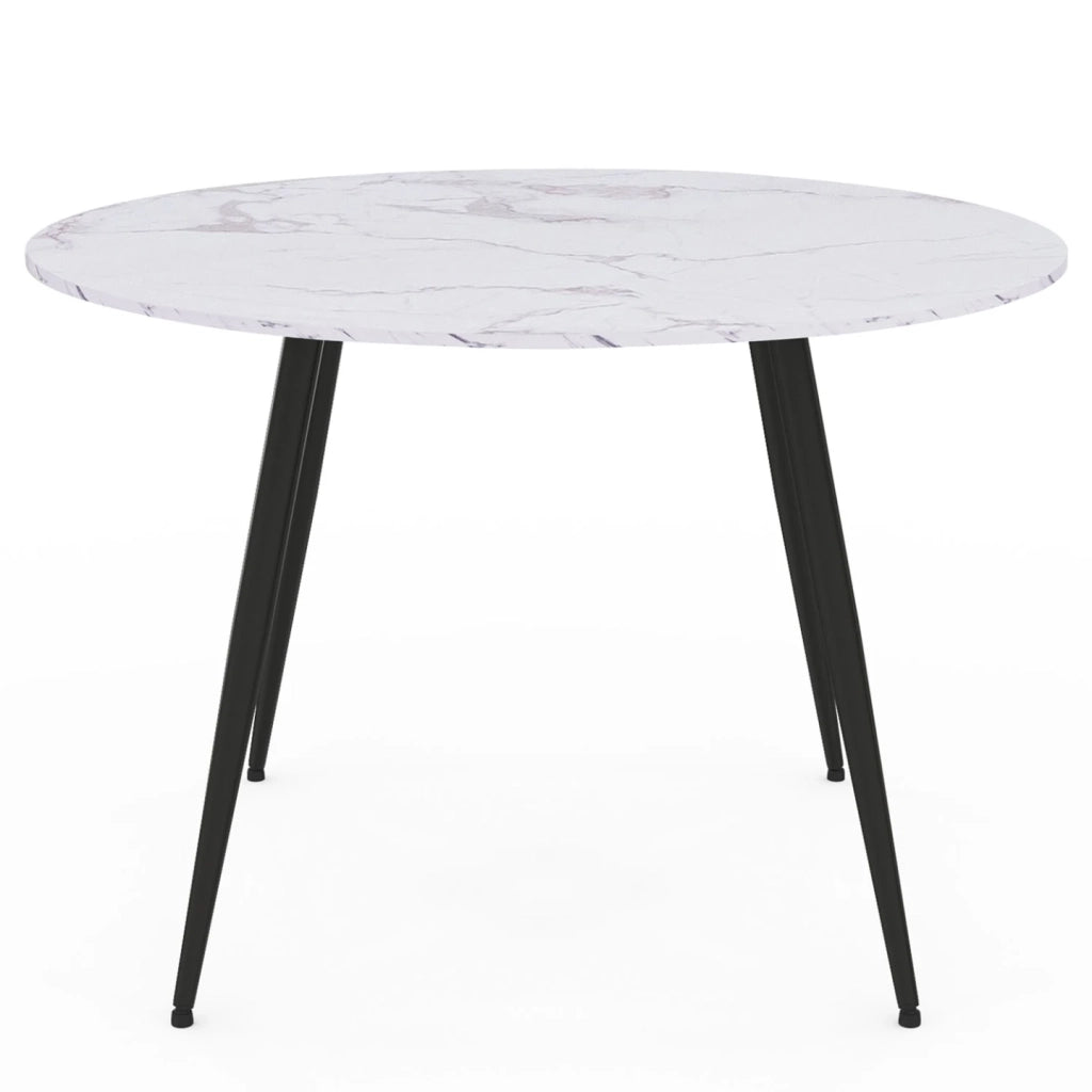 IDMarket - Tavolo da pranzo rotondo per 4 persone AMELIA con gambe in metallo nero effetto marmo bianco ALASKA 110 cm