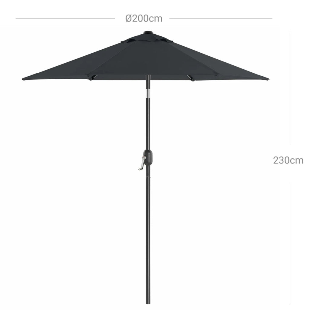 Ombrellone da giardino 2 m protezione UPF 50+ palo e stecche in metallo inclinabile base non inclusa per giardino balcone terrazza esterno piscina spiaggia grigio 12_0001776