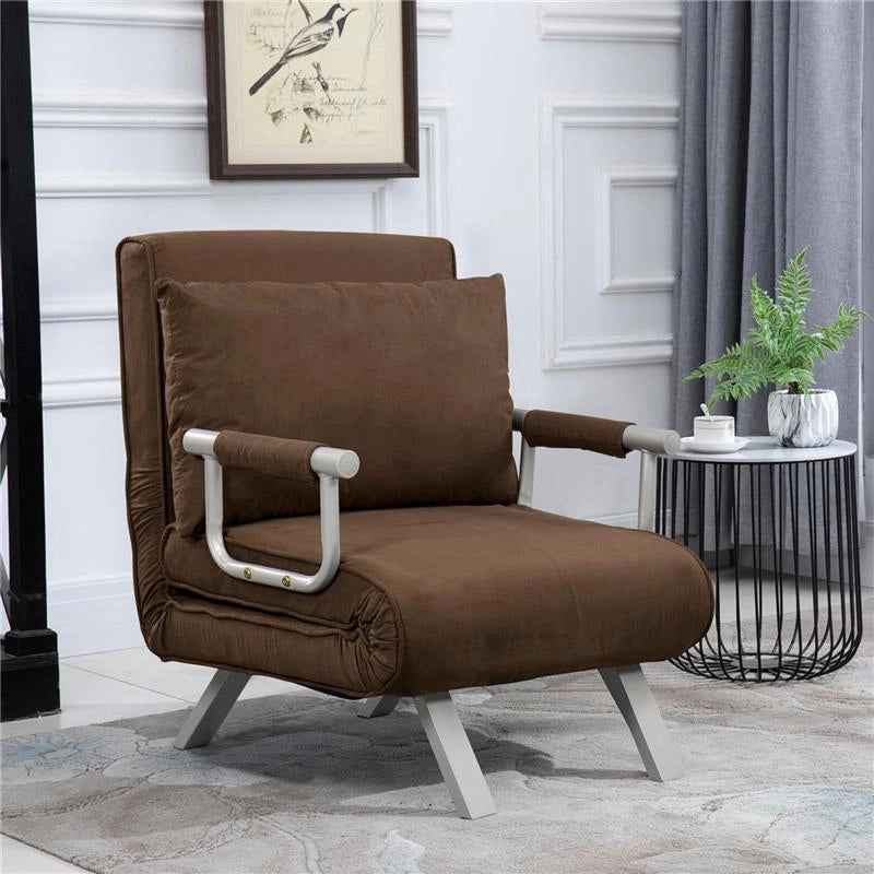 POLTRONA LETTO MODERNA 2 IN 1 CON SCHIENALE RECLINABILE SU 5 POSIZIONI E CUSCINO 65X69X80 CM MARRONE