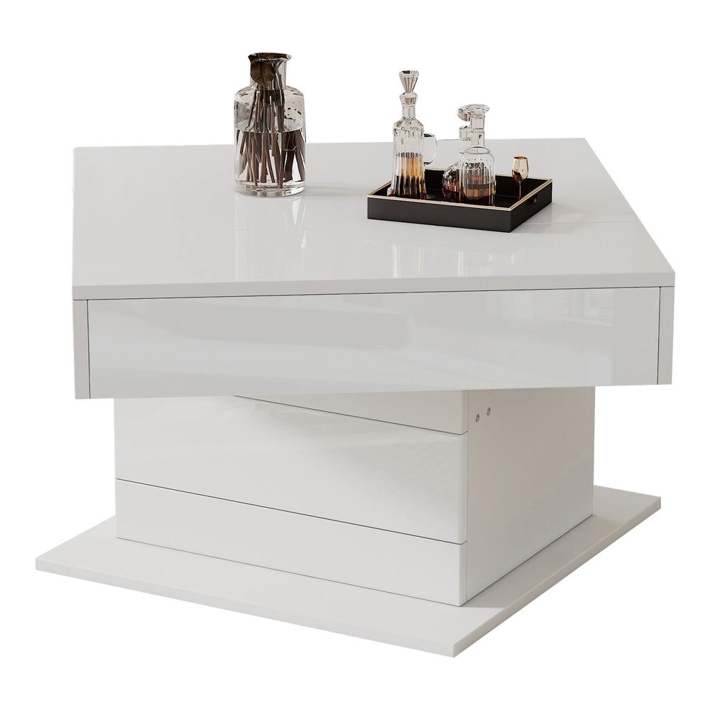 Tavolino da Caff¨¨ con Cassetto Girevole Alzabile ¨C MINIMAL ¨C Bianco Lucido 70x70x45