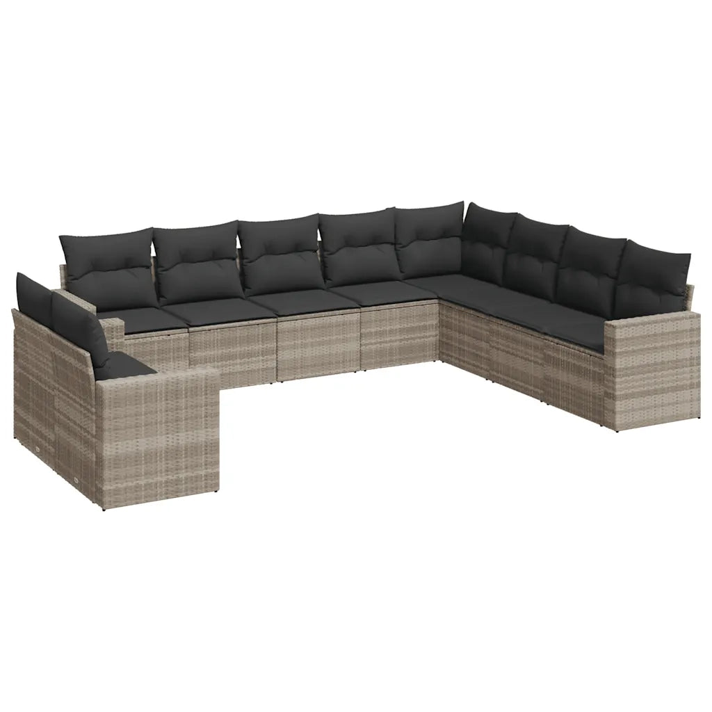 Set Divano Giardino 10 pz con Cuscini Grigio Chiaro Polyrattan 3219162